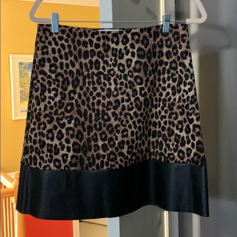 Leopard and leather stretch skirt